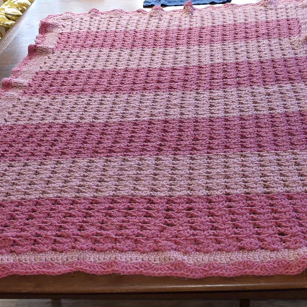 Vintage Crochet Pink on Pink Blanket Throw Handmade Wonderfulness 35 x 53 inches - Picture 9 of 11